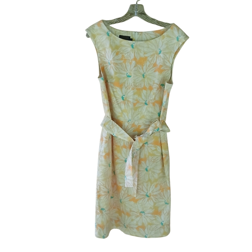 Pendleton Yellow Floral Gloria Sleeveless Belted Cotton Midi Sheath Dress 10